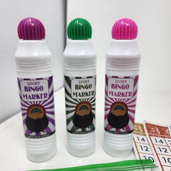 Bingo Game Bundle - 20 Cards, Chips, and 3 Bingo Markers Pink Green Purple - Picture 4 of 4